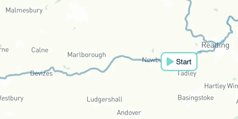 Map of routes from Woolhampton, West Berkshire