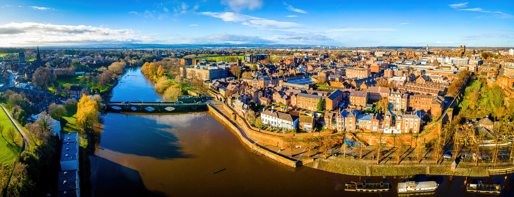 Arial view of chester city and the river dee