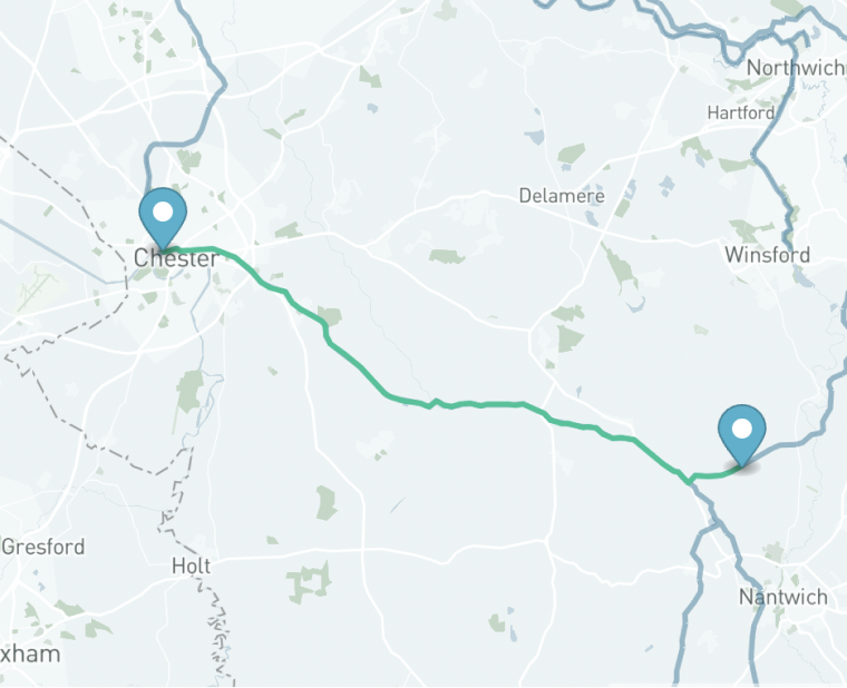 Middlewhich Branch To Chester Route Map
