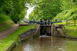 A photo of the bottom locks of a lock on the Shropshire Union Canal