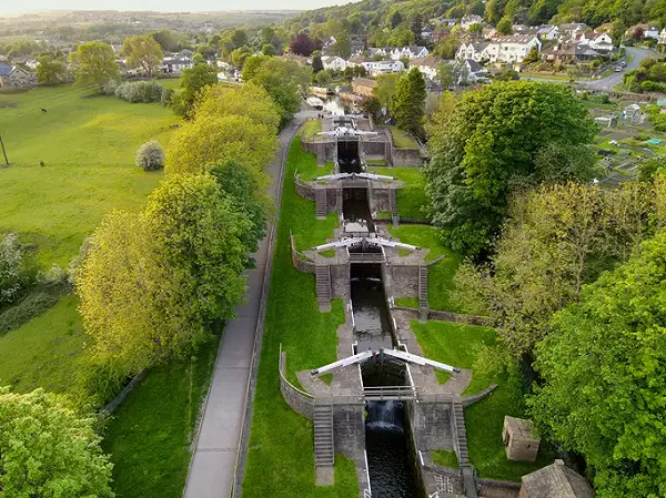 Bingley Five Rise on the Leeds & Liverpool canal in Yorkshire, a highlgiht of Leeds & Liverpool canal boat holidays