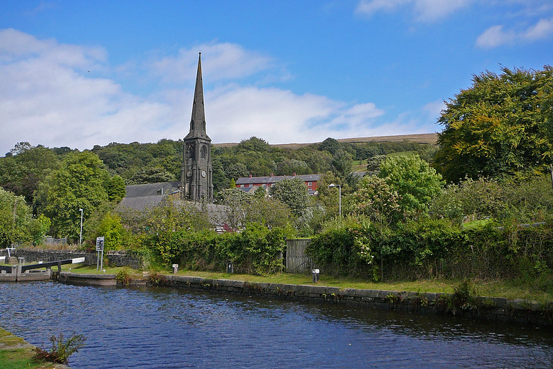 St Peter's Church, Walsden, from the Rochdale canal