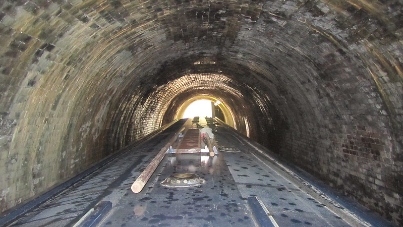 Boat in the harecastle tunnel approaching the norther end/portal