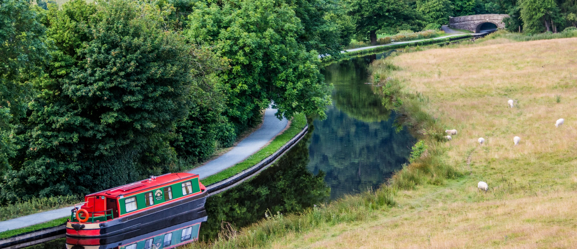 Holiday barge moored up on the Lllangollen Canal